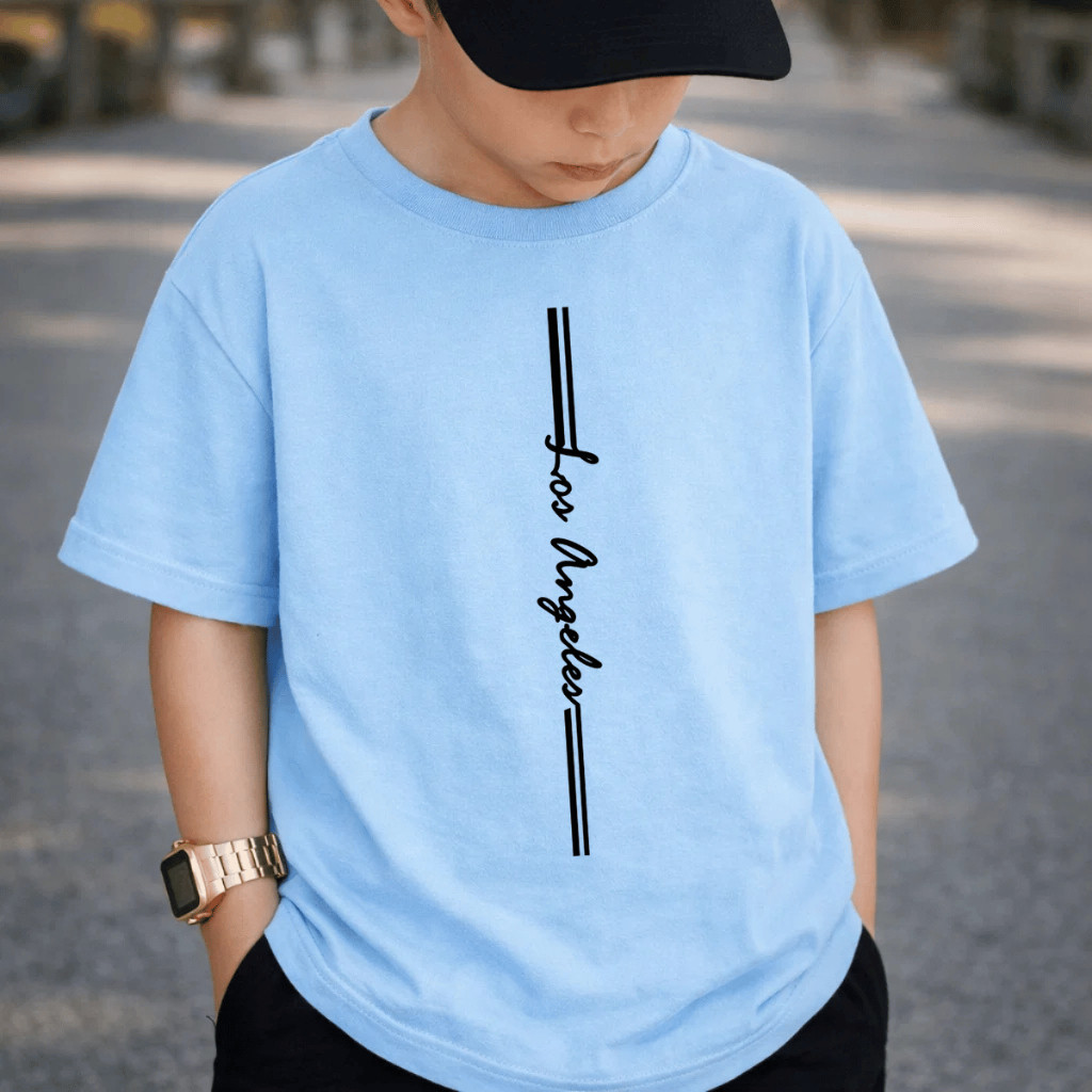 Camiseta Listrada Infantil Juvenil Menino 100% Algodão Estampada Los Angeles Blusa Streetwear Crianças Adolescentes