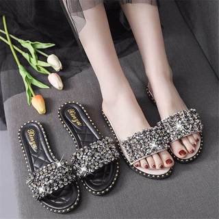 2026 verão novo estilo sandálias planas chinelos sapatos femininos strass Flip-Flops feminino estudante sandálias 41 tam