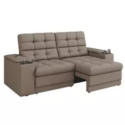 Sofá Retrátil e Reclinável 2,05m 3 Lugares Com Porta Copos Entrada USB Kansas Veludo Cappuccino Luizzi