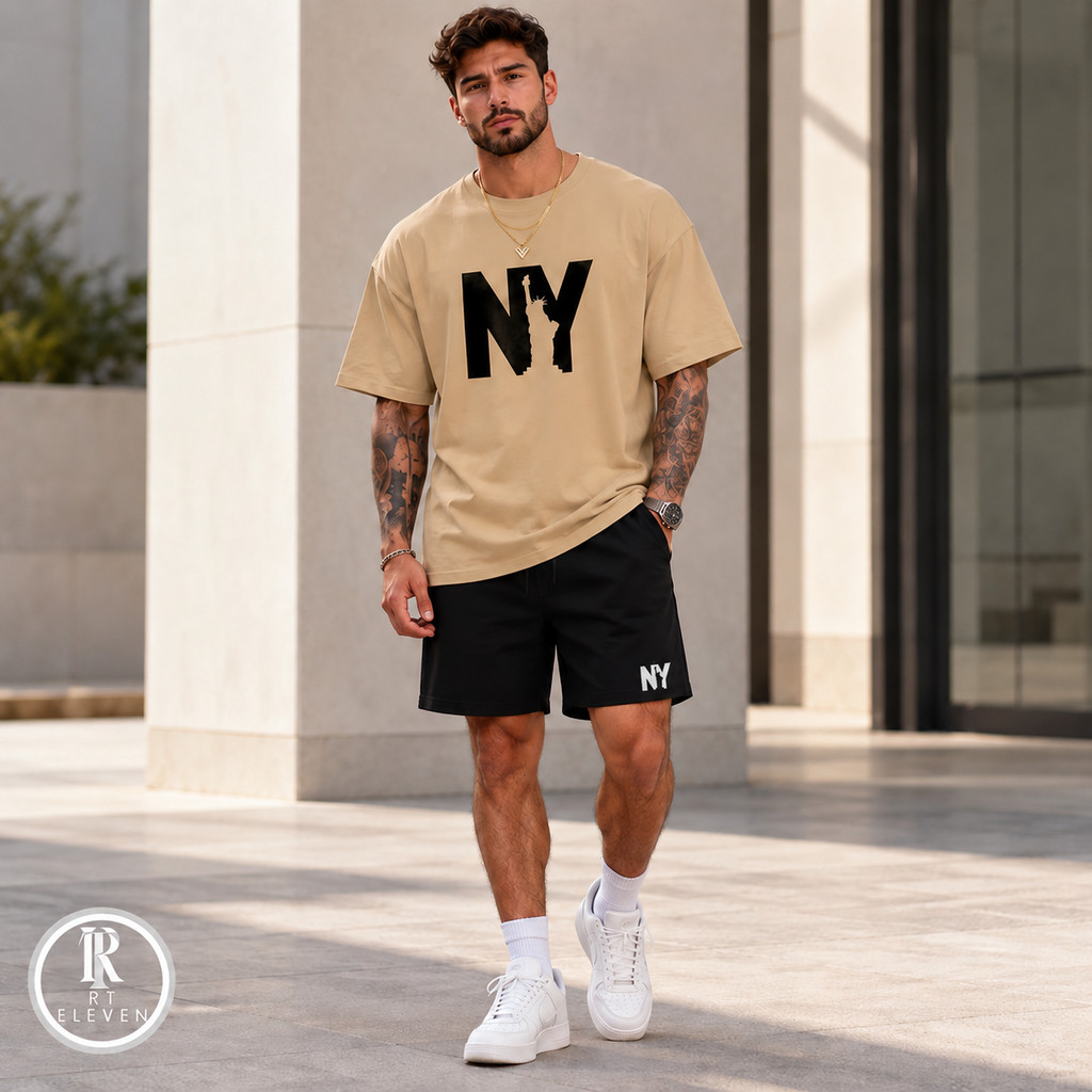 Conjunto Masculino New York Liberty Camiseta + Short Masculino100% Algodão Bermuda Moletom Estilo Mauricinho Lançamento