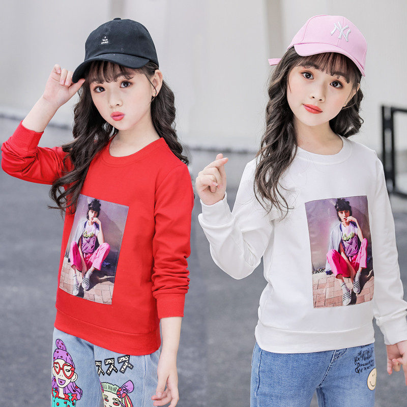 Meninas roupas de outono camisetas de manga comprida 2023 outono versão coreana topos médio grande crianças moda primave
