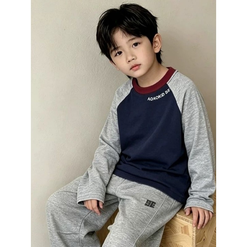 Meninos Raglan camiseta de manga comprida primavera outono novo estilo médio grande crianças carta impressa rufião legal