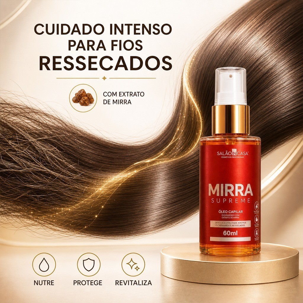 Óleo de Mirra Supreme 60ml Salão In Casa Nutrição Brilho Intenso Maciez e Controle do Frizz