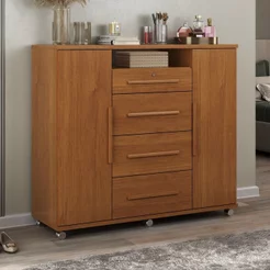 Cômoda Sapateira Versátil 2 Portas 4 Gavetas Marrom/Cinamomo Cinamomo