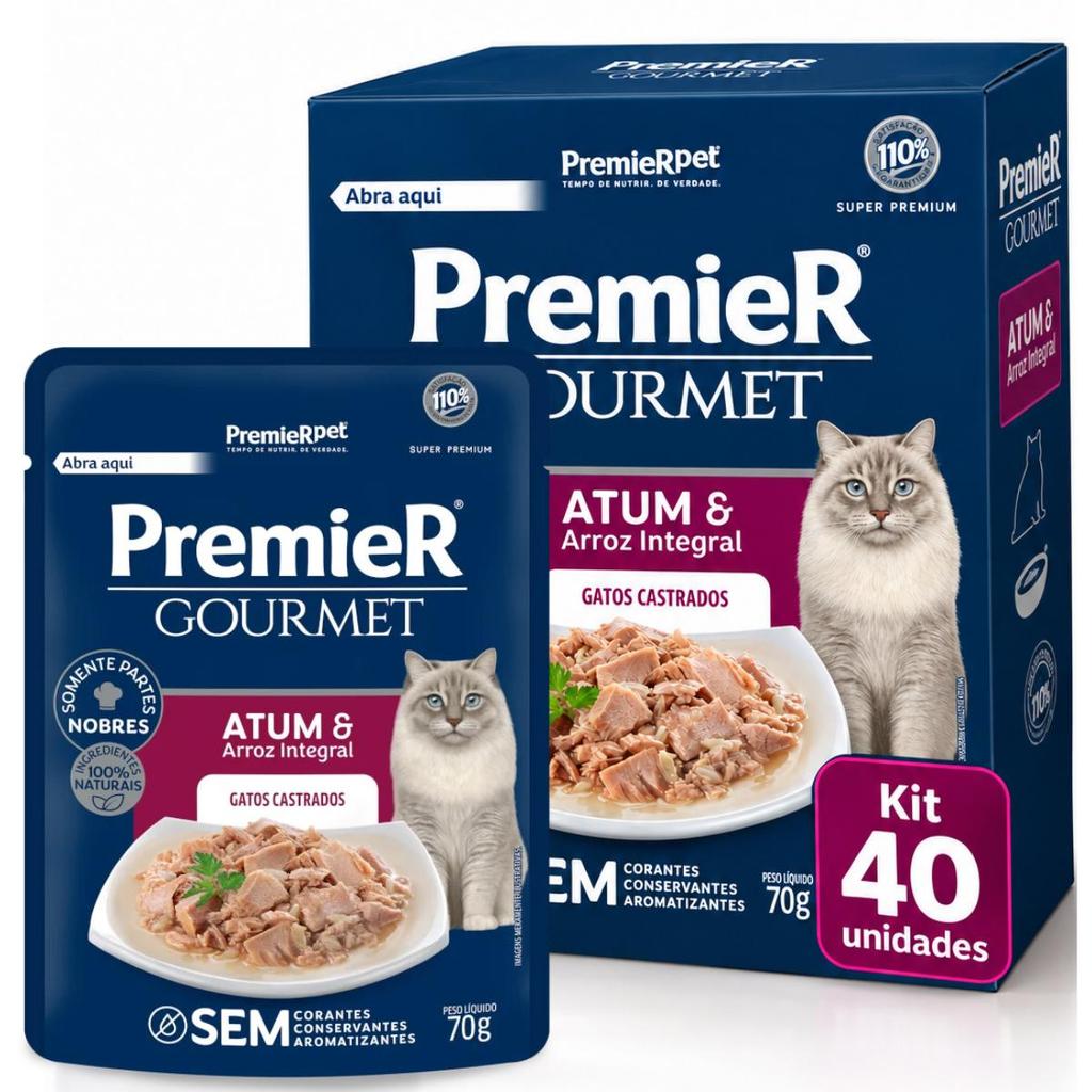 Kit 40 Sachê Premier Gourmet Atum/arroz Gato Castrado 70g