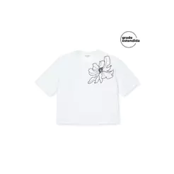 T-Shirt Feminina Bordado Floral Marialícia Branco