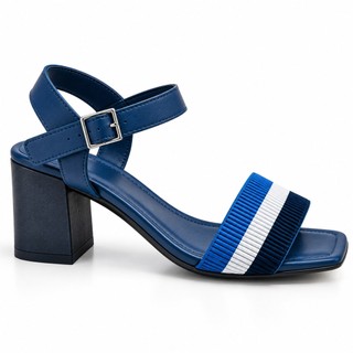 Sandália Feminina para Festa Salto Grosso Azul Marinho com Fivela