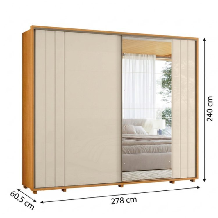 Guarda-Roupa Casal com Espelho 100% MDF 2 Portas de Correr Dali Cinamomo/Branco Cinamomo/Off White · foto 2