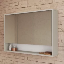 Armário Espelheira de Banheiro 90cm com 3 Portas e 1 Nicho Bari Bege/Arenas Arenas
