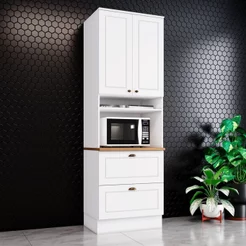 Torre Quente para 1 Forno 2 Gavetas com Tampo Emily Espresso Móveis Branco HP/Nature