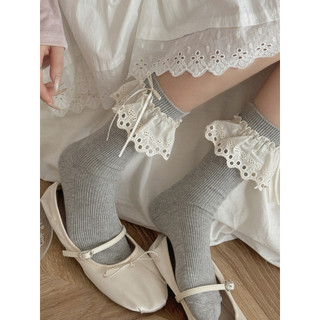 Meias japonesas de renda branca com leite, meias femininas de cano médio, estilo coreano, estilo balé, laço jk, meias de