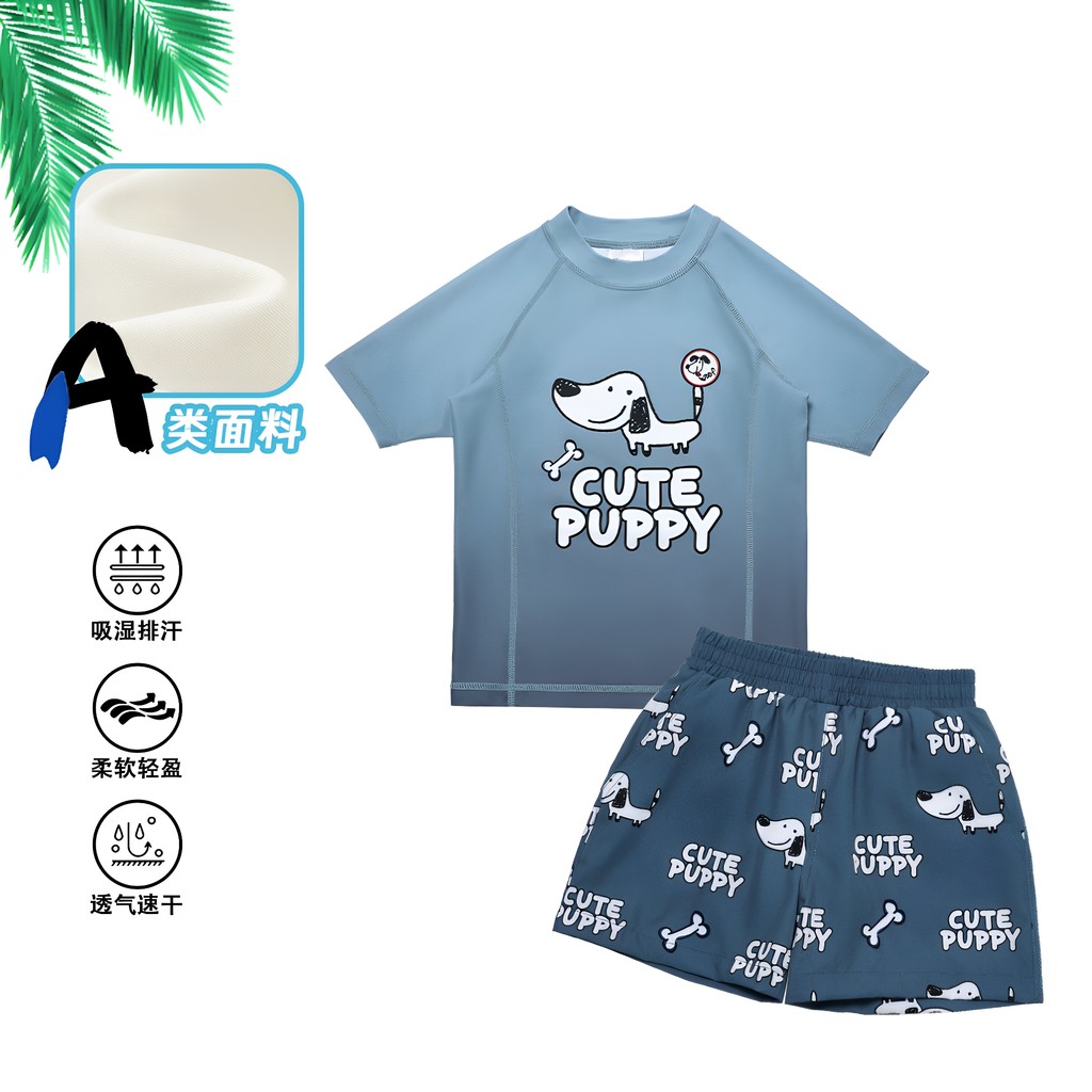 Meninos dos desenhos animados maiô terno médio grande crianças Shorts de manga curta bonito filhote de cachorro impresso