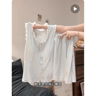 Pijamas de algodão puro com almofada no peito feminino 2025 novo estilo verão colete Shorts Homewear terno pode usar for