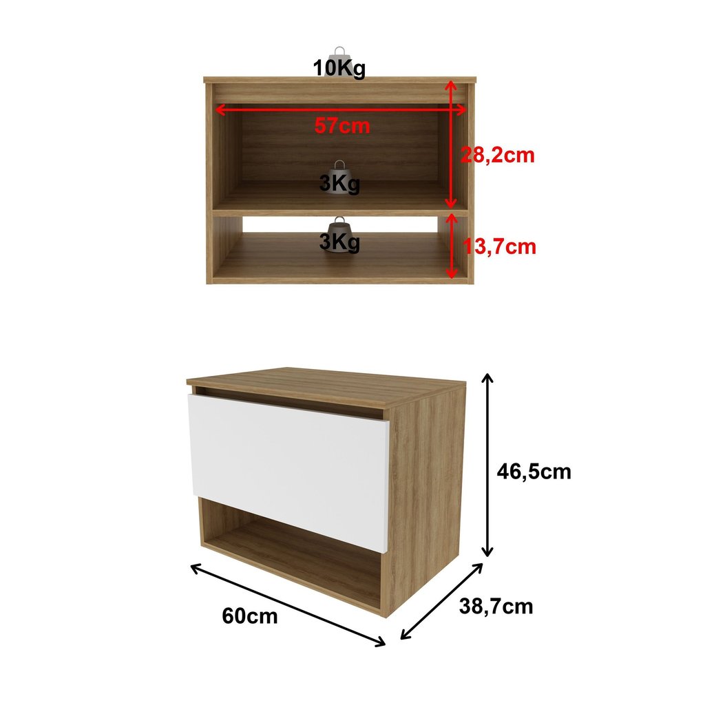 Balcão Gabinete Suspenso para Banheiro 60cm com 1 Porta e Nicho BN3606 Laranja/Amendoa/Branco Amêndoa/Branco · foto 2