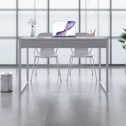 Escrivaninha Mesa Escritório Kuadra 2 Gavetas 120cm Industrial Branco Chess Branco/Branco Chess