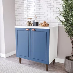 Balcão para Cozinha 2 Portas 80cm com Tampo Pérola Branco e Azul Yescasa Branco/Azul