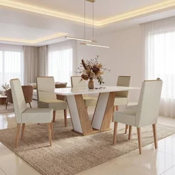 Conjunto Sala de Jantar 6 Cadeiras Tampo de Vidro Veneza Inovata Inovata