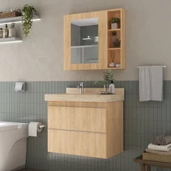 Gabinete para Banheiro Suspenso Liso 80cm sem Lavatório Yescasa Bege/Wood