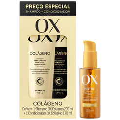 Kit OX Colágeno Shampoo + Condicionador + Óleo Capilar Nutritivo 120ml