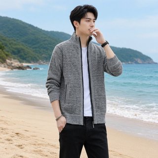 K malhas Cardigan camisola masculina jaqueta primavera outono na moda All-Match gola alta jaqueta camisola masculina