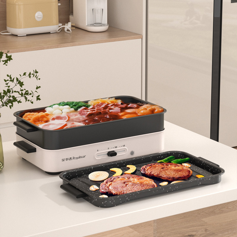 Rongshida shabu-shabu máquina multifuncional forno elétrico 3 litros fogão elétrico dividido panela quente elétrica HG13