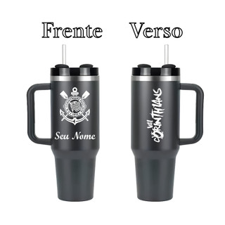 Copo Térmico 1,2l Tampa Canudo Alça  Personalizado com Seu time e Nome Corinthians