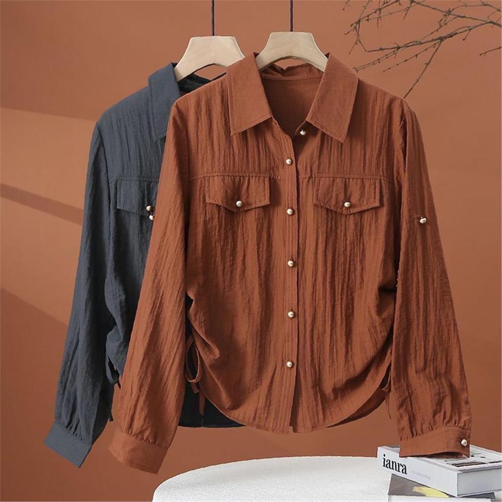 Camisa de manga comprida feminina 2026 novo estilo primavera moda estilo ocidental pequeno curto topo feminino Casual ca