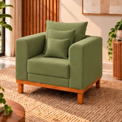 Poltrona Sala Premium Beny Linho Verde Oliva Madeira Estofados