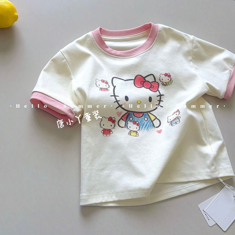 Crianças kitty kitty gato gelo algodão camiseta não-sensação impressão Digital dos desenhos animados mangas Raglan versã