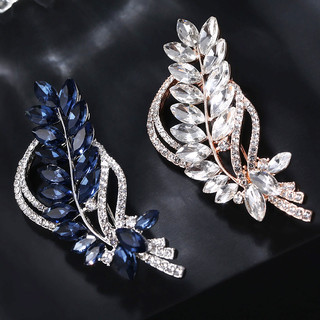Versão coreana broche de orelha de trigo cardigan pino decorativo feminino folha flores flores grama azul diamantes imit