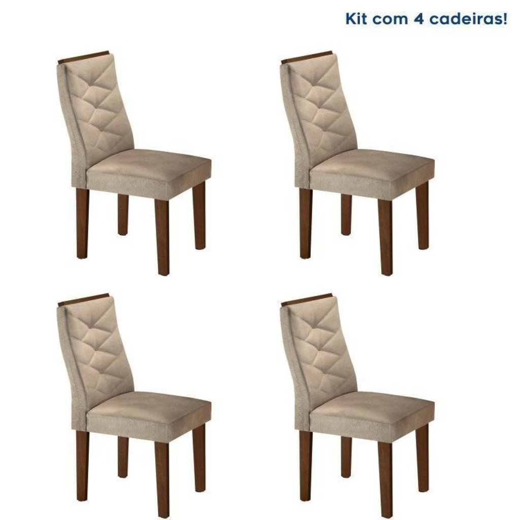 Conjunto 4 Cadeiras para Sala de Jantar Germany Bege/Chocolate Chocolate
