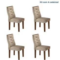 Conjunto 4 Cadeiras para Sala de Jantar Germany Bege/Chocolate Chocolate