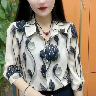 Blusa floral de estilo coreano para o verão, camisa de chiffon folgada para mulher, t-shirt de manga 3/4, blusa feminina