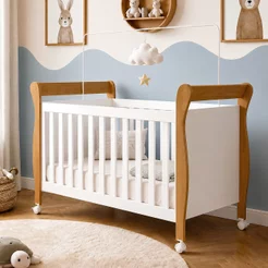 Berço Mini Cama 100% MDF com Colchão Slim Branco/Madeirado Ypê
