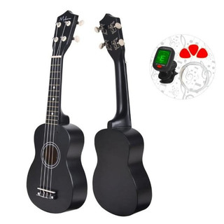 Ukulele Soprano Acústico Makanu Preto Kit com Capa Afinador Digital e 3 Palhetas Iniciante Madeira