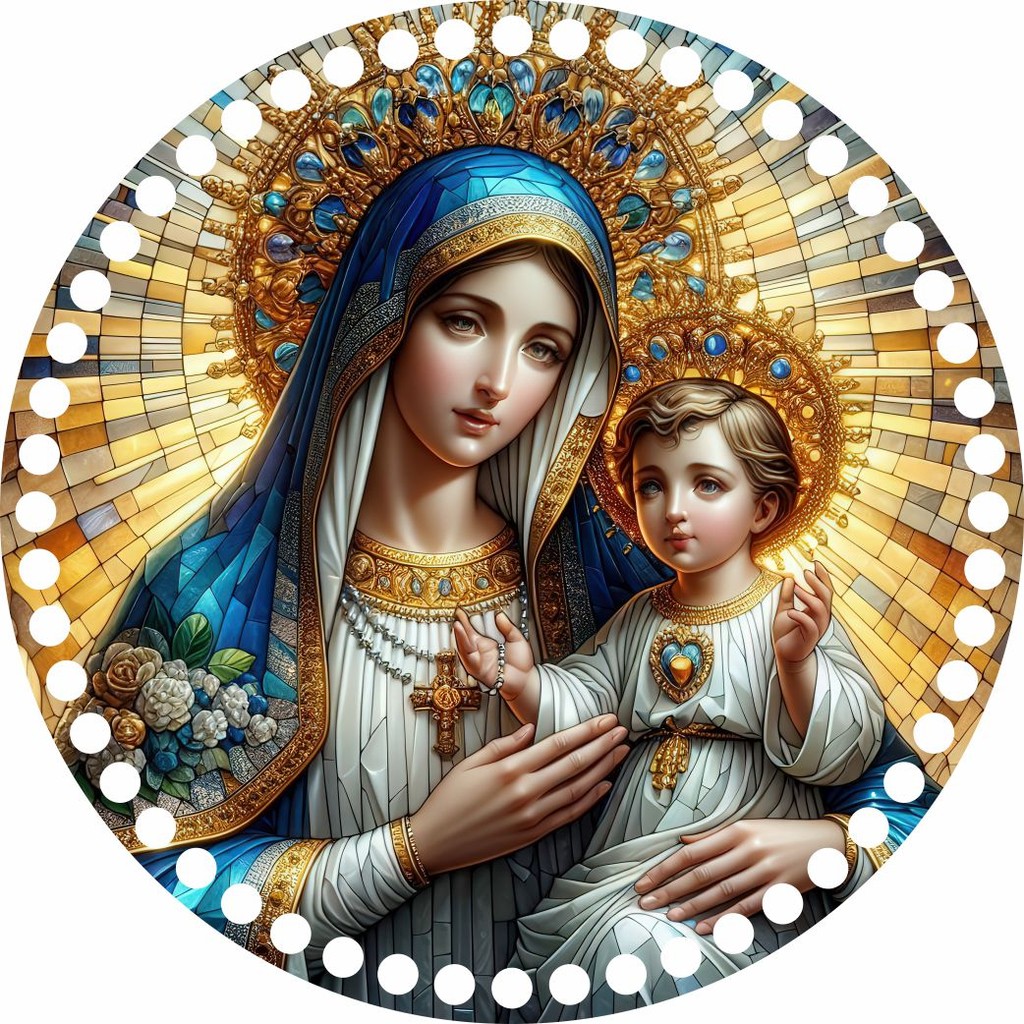 Base Crochê Redonda Nossa Senhora da Lapa - Arte Estilo Vitral