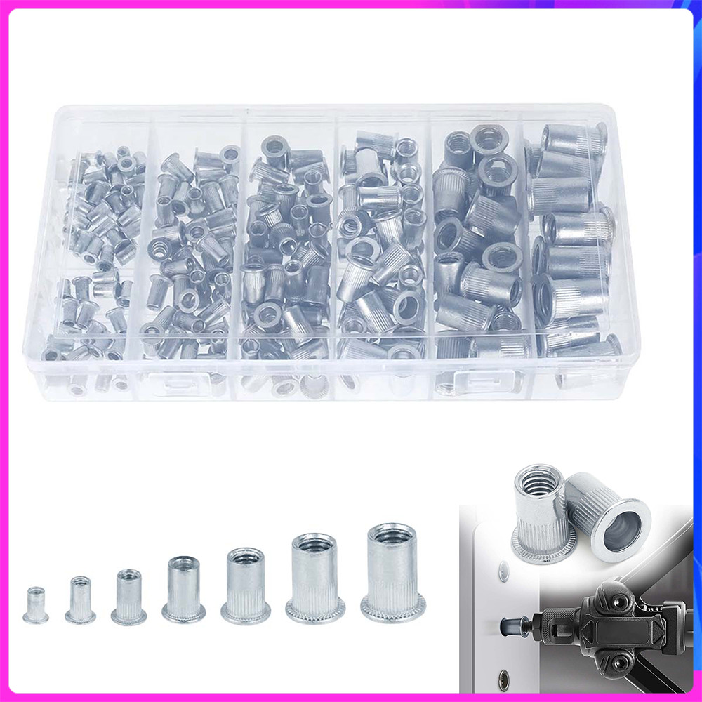 Conjunto de 230 peças de cabeça plana listra Vertical porca rebite azul branco versão M3-M12 especificação completa anti