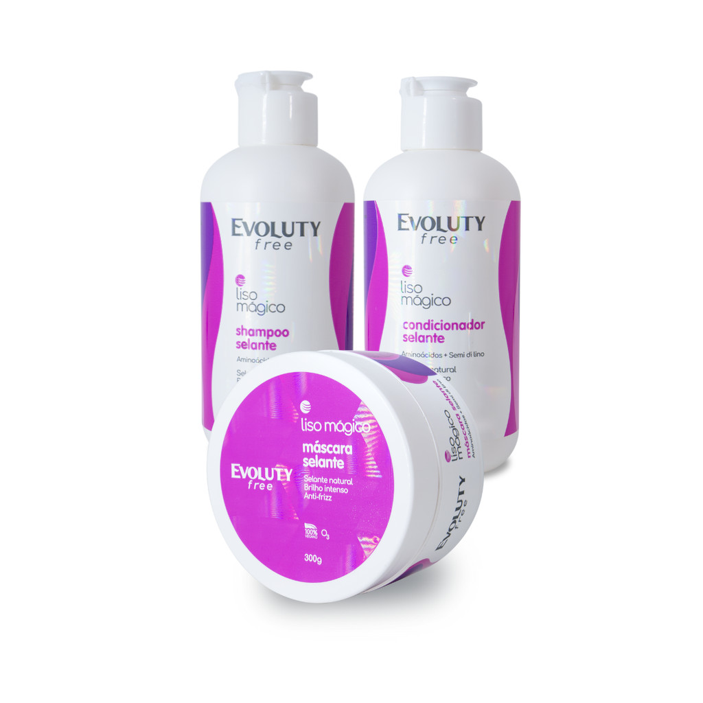Kit Tratamento Liso Mágico Evoluty Free 3 Produtos Shampoo Condicionador Máscara Efeito Liso Anti Frizz