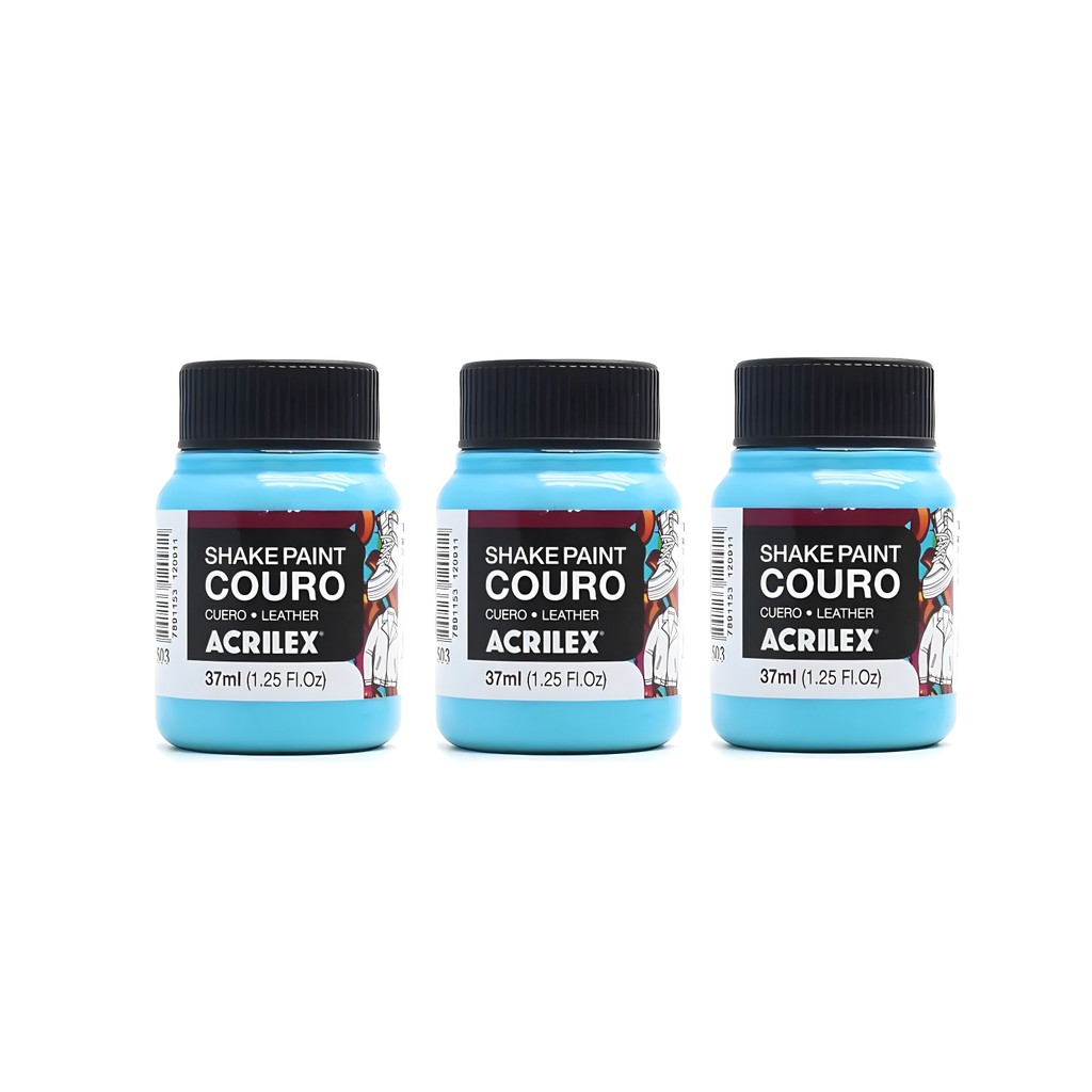 Kit Com 3 Tintas Para Tenis Couro Shake Paint Premium 503 Azul Celeste Tênis Sapatos Bolsas Jaquetas