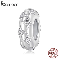 Bamoer 925 Prata Esterlina Pingente Luz Das Estrelas Silicone Espaçador Grânulo Acessórios Série Jóias Presente Feminino