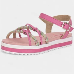 Sandália Infantil Molekinha Flatform Tira Strass Nó Menina - Rosa