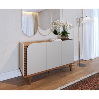 Buffet para Sala de Jantar 3 Portas Pés de Madeira Maciça Jurerê Off White com Freijó Off White Matte/Freijó em Oferta na Shopee