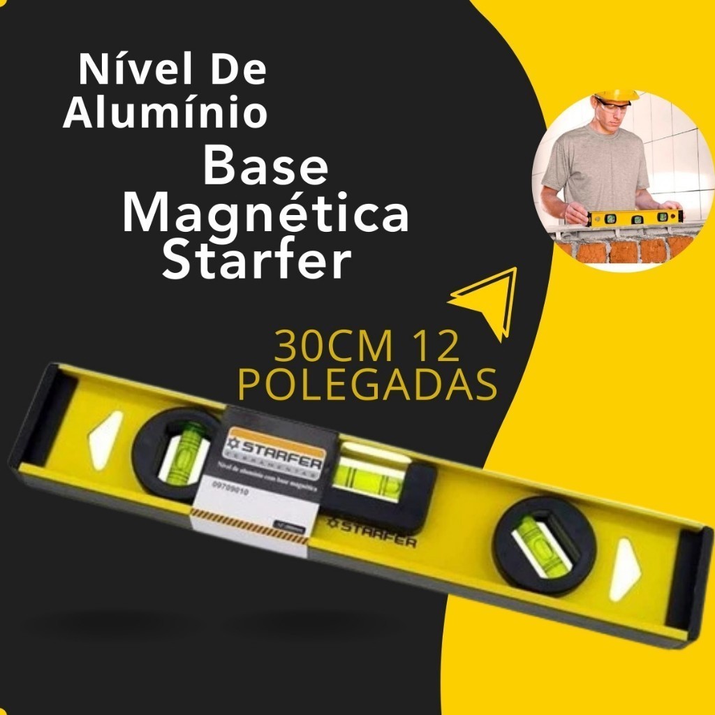 Nível De Alumínio Starfer 30cm Base Magnética - Para Pedreiro, Marceneiro e Serralheiro 🪚📐
