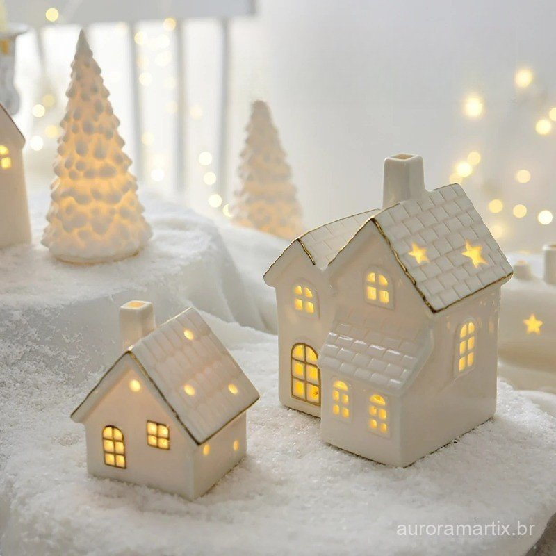 [Quente] Ornamentos Criativos de Cerâmica, Pequenas Casas, Decorações de Natal, Brilho de Neve, Móveis para Casa, IN