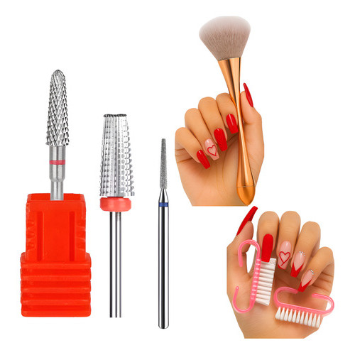 Brocas Para Unha De Gel Curvatura Remoção Cuticula Chama 718 Vermelho Espanador De Pó Para Unhas De Gel Polygel