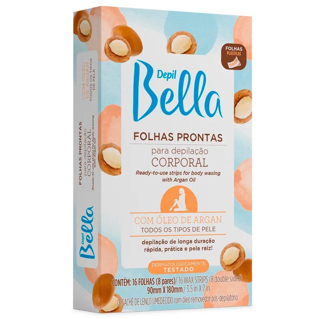 Folhas Prontas para Depilação Corporal Depil Bella com Óleo de Argan 16 Unidades