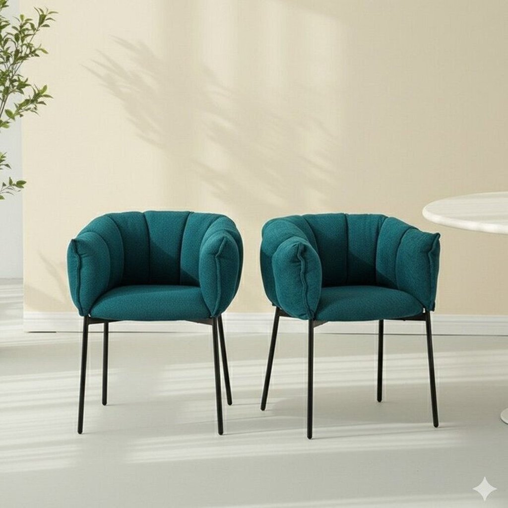 Kit 2 Cadeiras para Sala de Jantar Estofadas com Base de Aço Joy Azul/Entardecer