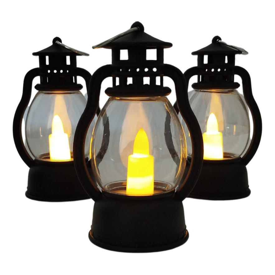 Kit 24 Mini Lampião Retrô 9 cm Luminária LED Vela Decorativa Vintage para Festa Casamento, Decoração de Mesa e Enfeite