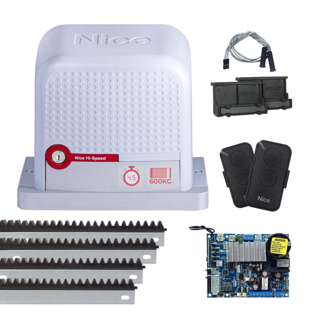 Kit Motor para Portão Automático Light 4,5 segundos 600kg + 3 m Cremalheira Controle 220v - Nice