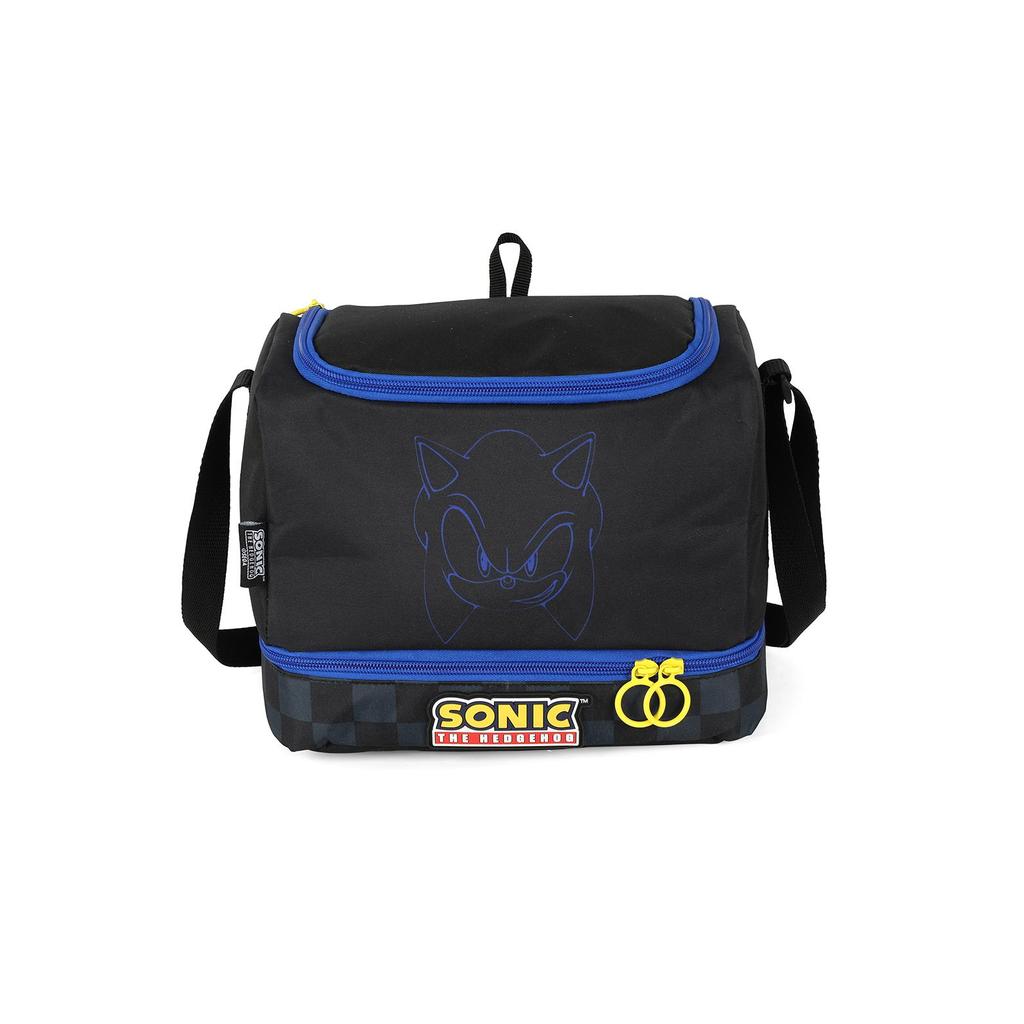 Lancheira Escolar Juvenil Média Dupla Sonic Quadriculada